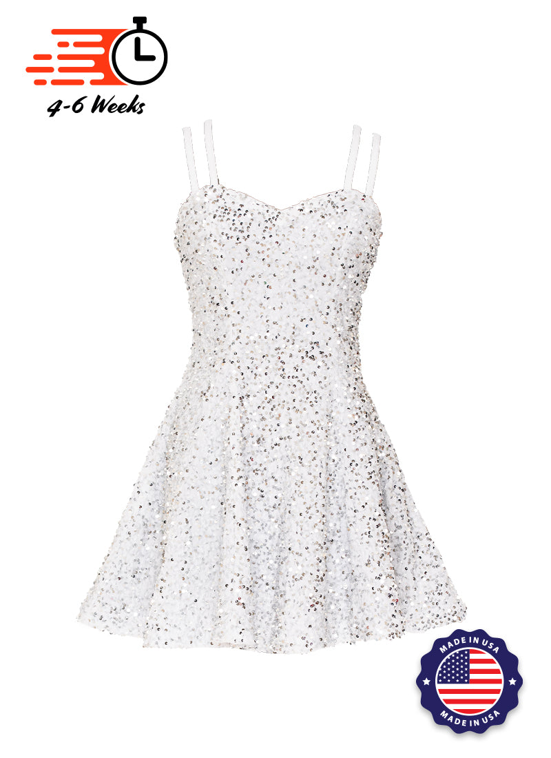 White - Silver Velvet Sequin Classic Sweetheart Princess Seam Show Choir Dress Front