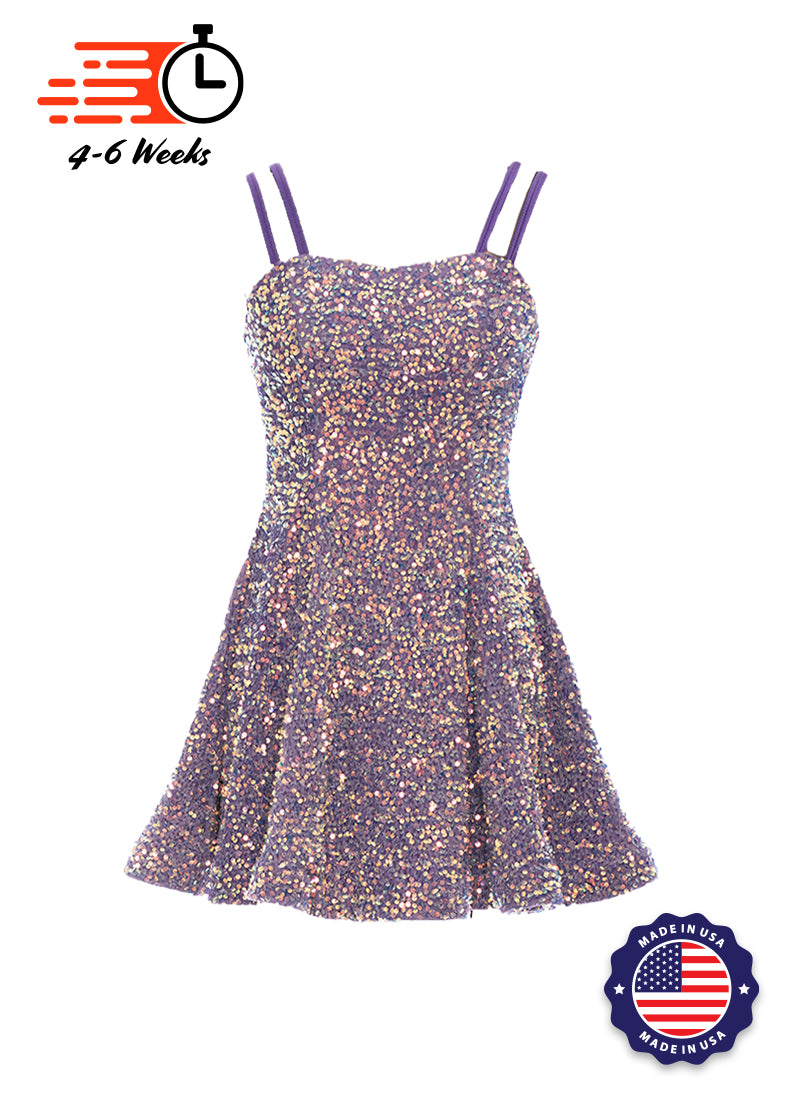 Dusty Lilac - Clear Iris Velvet Sequin Classic Square Neckline Princess Seam Show Choir Dress Front