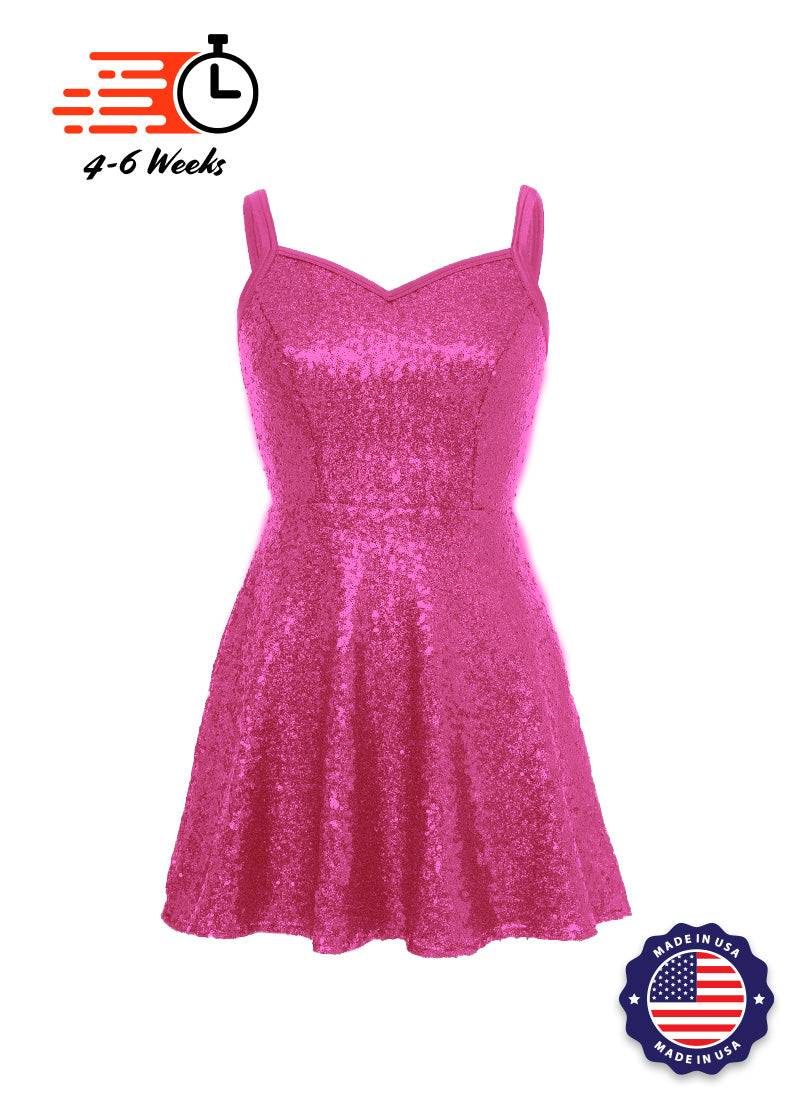 Solid Sequin Sweetheart Neckline Show Choir Dress Pinks and Purples- ships in 4-6 Weeks Fuchsia / S -