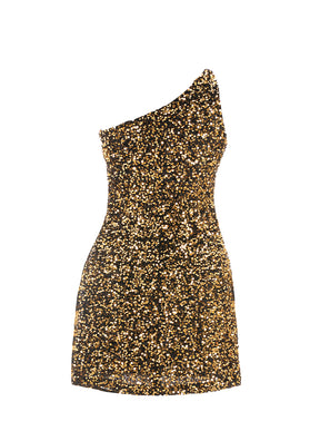 Black - Gold Sequin One Shoulder A-Line SHIFT Show Choir Dress Back View