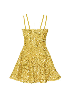 Gold - Gold Velvet Sequin Classic Square Neckline Princess Seam Show Choir Dress - Ships 4 to 6 weeks