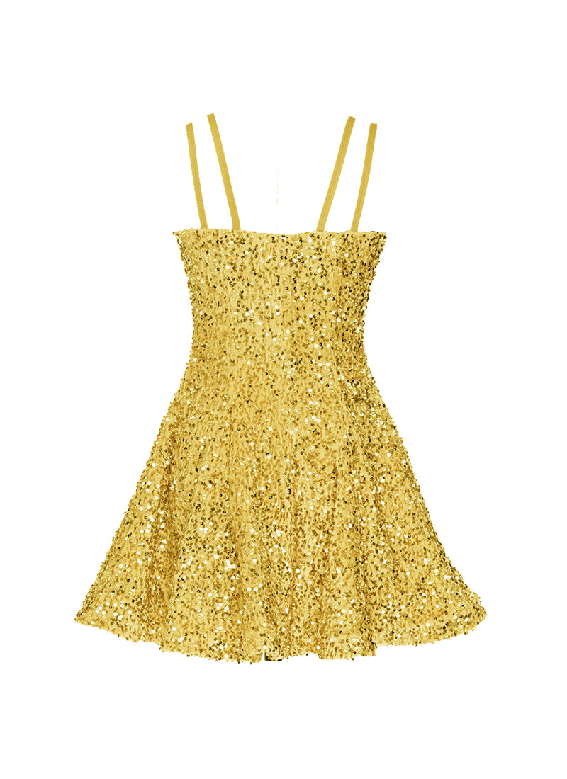 Gold - Gold Velvet Sequin Classic Square Neckline Princess Seam Show Choir Dress - Ships 4 to 6 weeks