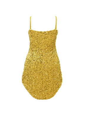 Gold - Gold Velvet Sequin V-Neck/V-Hem A-Line SHIFT Show Choir Dress - Ships 4 to 6 Weeks