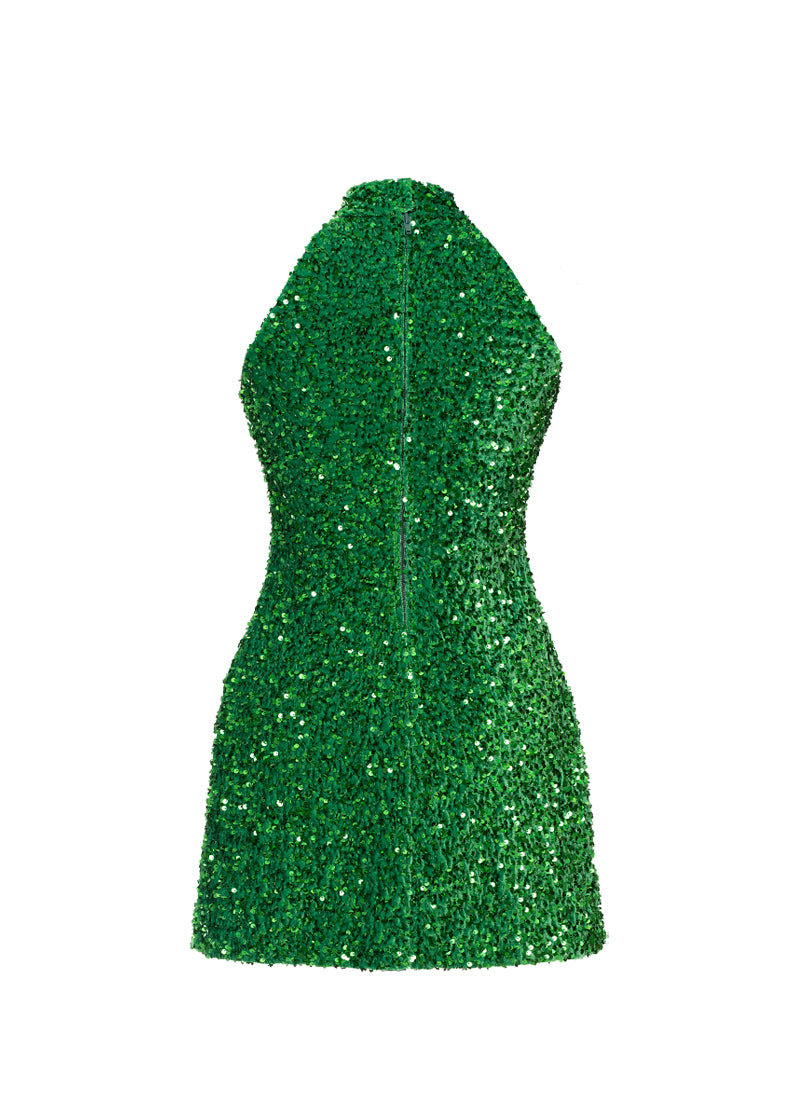 Hunter Green Velvet Sequin High Neck A-Line SHIFT Show Choir Dress Back