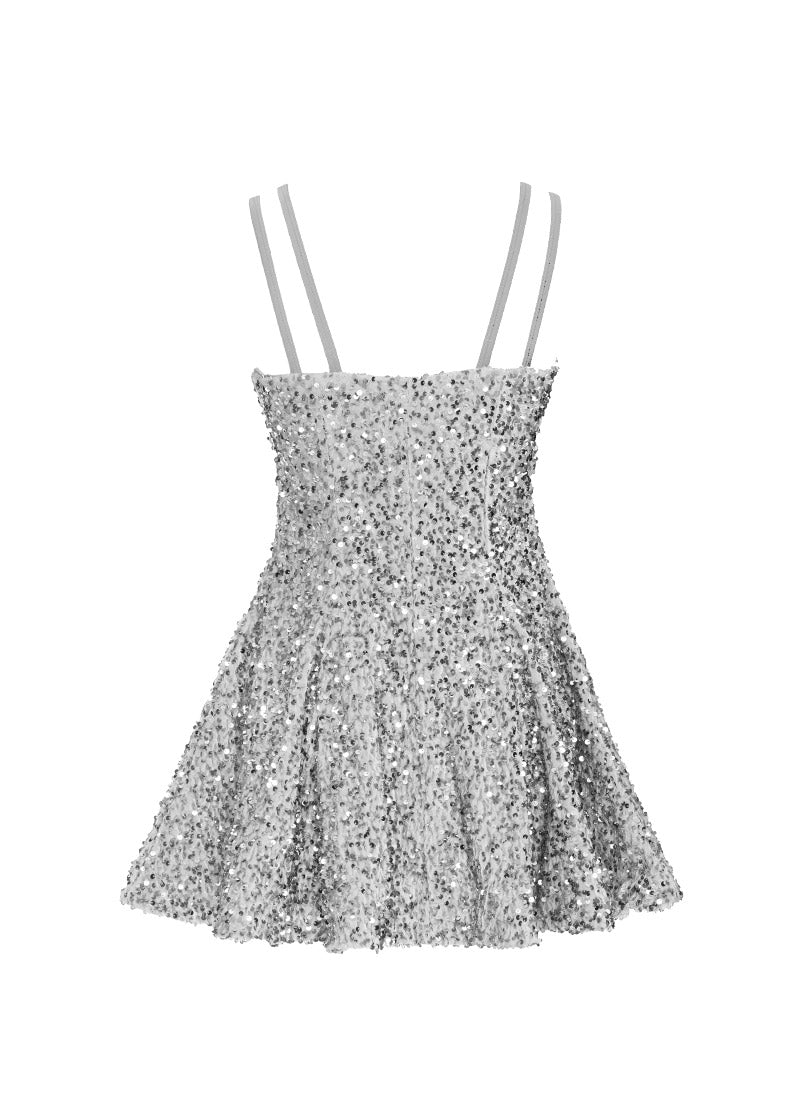 Grey - Silver Velvet Sequin Classic Sweetheart Neckline Princess Seam Show Choir Dress - Ships 4 to 6 weeks