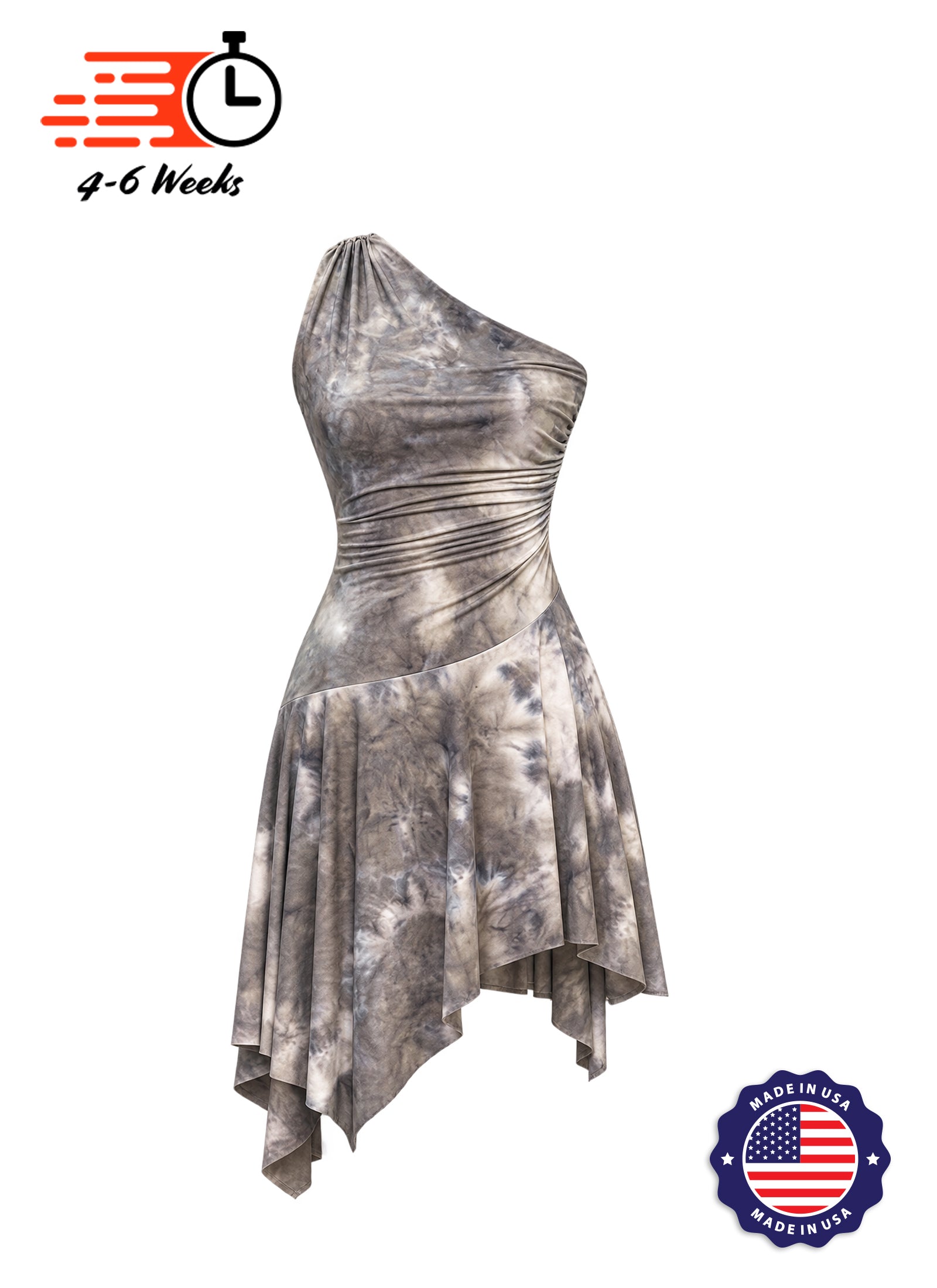 Grey Marbled Asymmetrical Ruched Knit Show Choir Dress - Ships in 4 to 6 Weeks