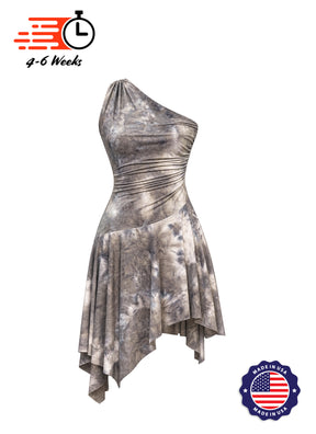 Grey Marbled Asymmetrical Ruched Knit Show Choir Dress - Ships in 4 to 6 Weeks
