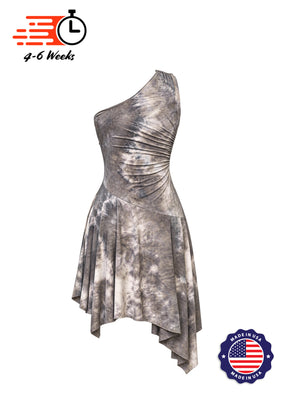 Grey Marbled Asymmetrical Ruched Knit Show Choir Dress - Ships in 4 to 6 Weeks