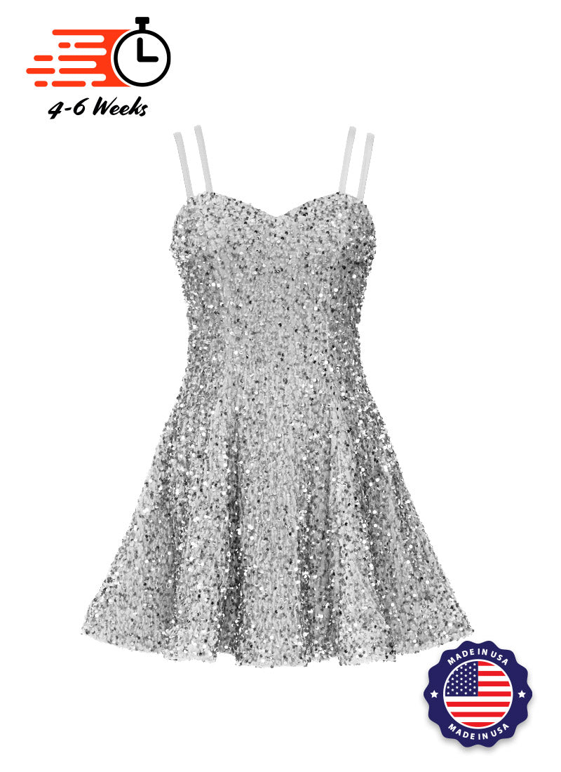 Grey - Silver Velvet Sequin Classic Sweetheart Neckline Princess Seam Show Choir Dress - Ships 4 to 6 weeks