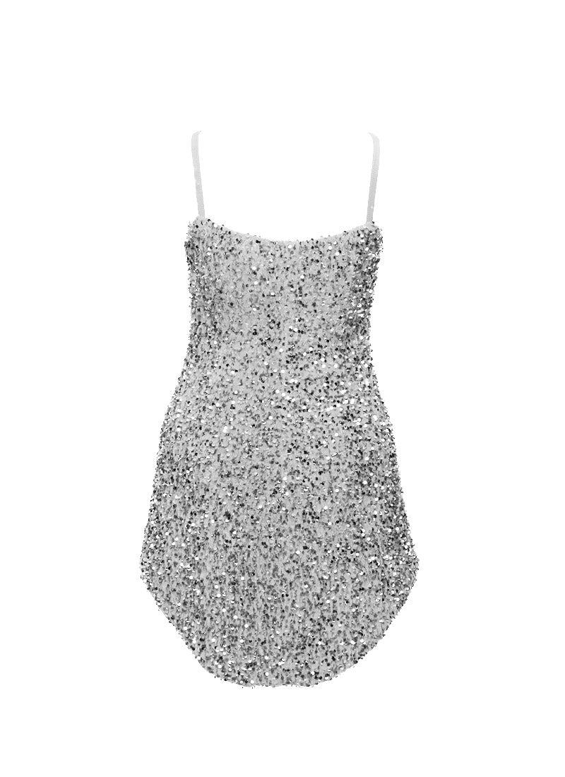 Grey - Silver Velvet Sequin V-Neck/V-Hem A-Line SHIFT Show Choir Dress - Ships 4 to 6 Weeks