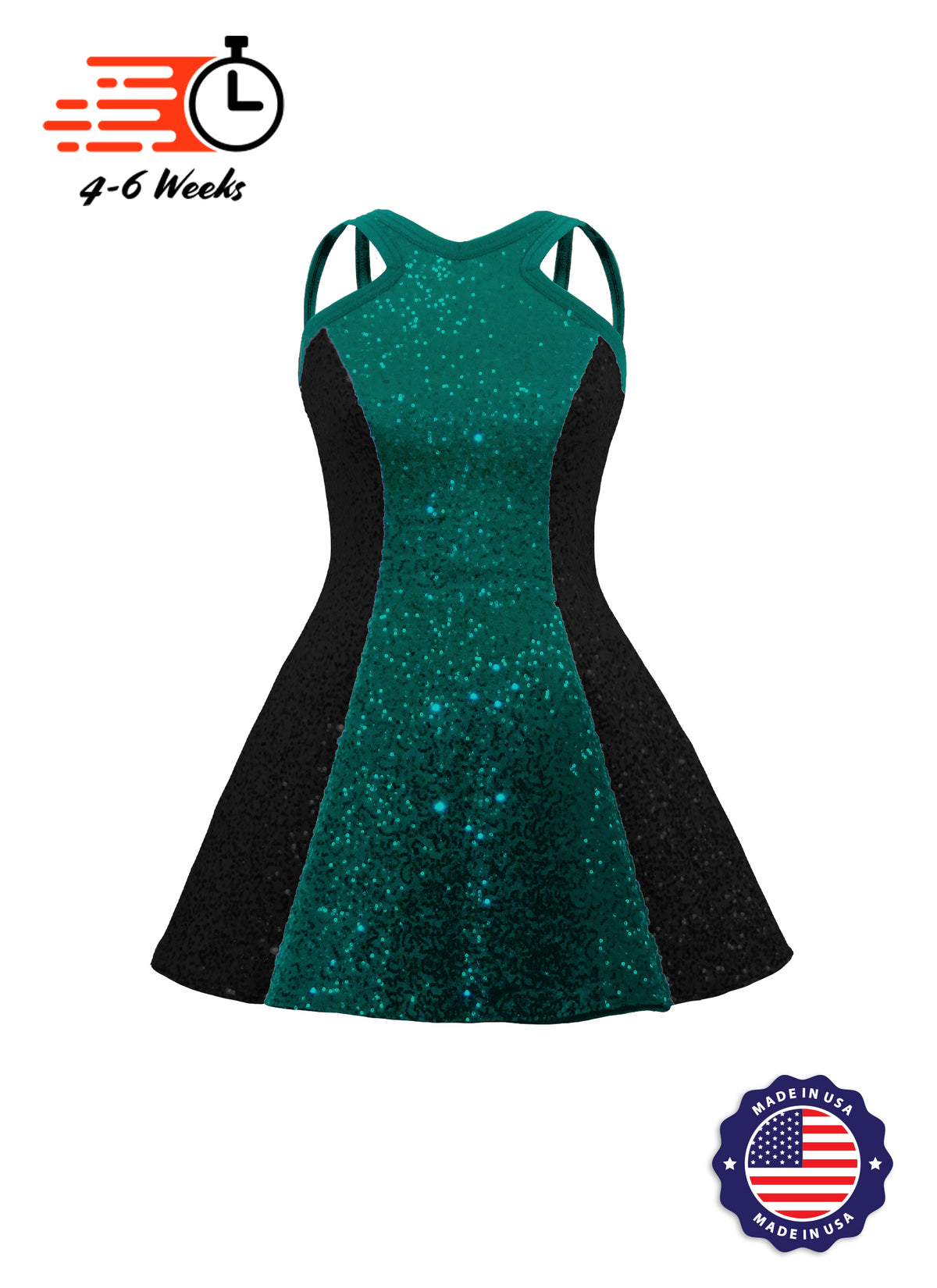 Two-Tone Star Neckline Sequin Classic Show Choir Dress - Center Color - Ships in 4-6 weeks