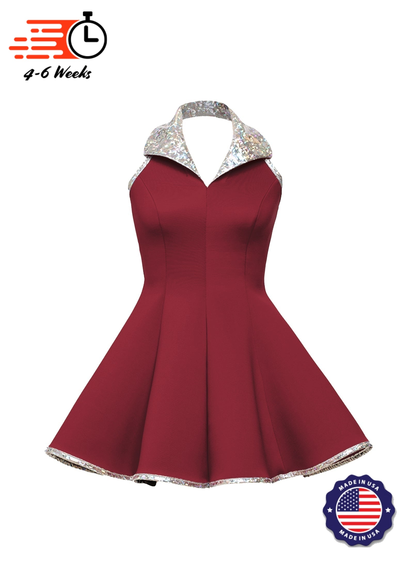 Lapel Collar Princess Panel Show Choir Dress - Reds & Oranges - Ships 4 to 6 weeks Burgundy / M - Lapel Collar Princess Panel Show Choir Dress - Reds & Oranges - Ships 4 to 6 weeks Burgundy / M -