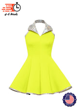 Lapel Collar Princess Panel Show Choir Dress - Neons - Ships 4 to 6 weeks