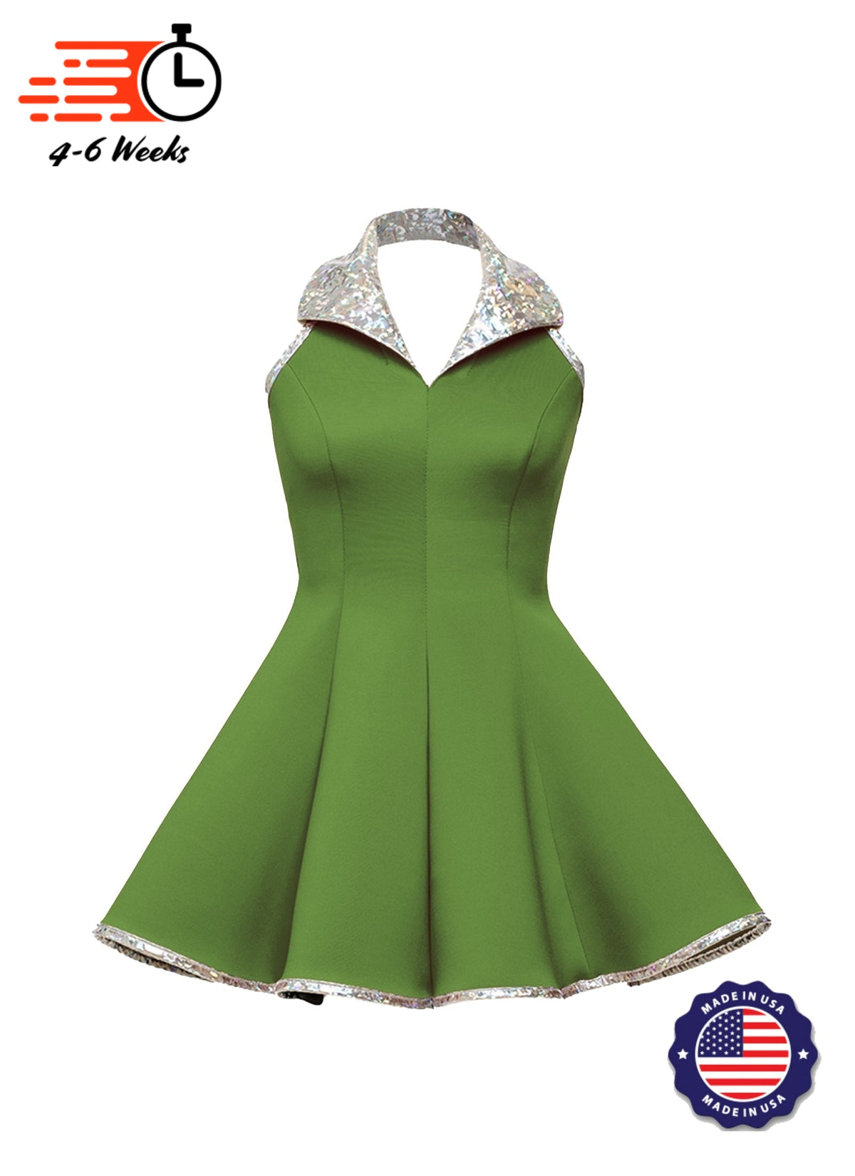 Lapel Collar Princess Panel Show Choir Dress - Greens & Yellows - Ships 4 to 6 weeks