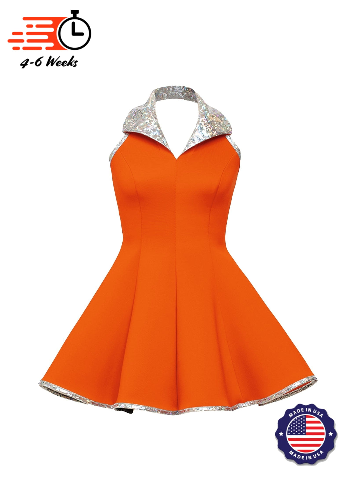 Lapel Collar Princess Panel Show Choir Dress - Reds & Oranges - Ships 4 to 6 weeks