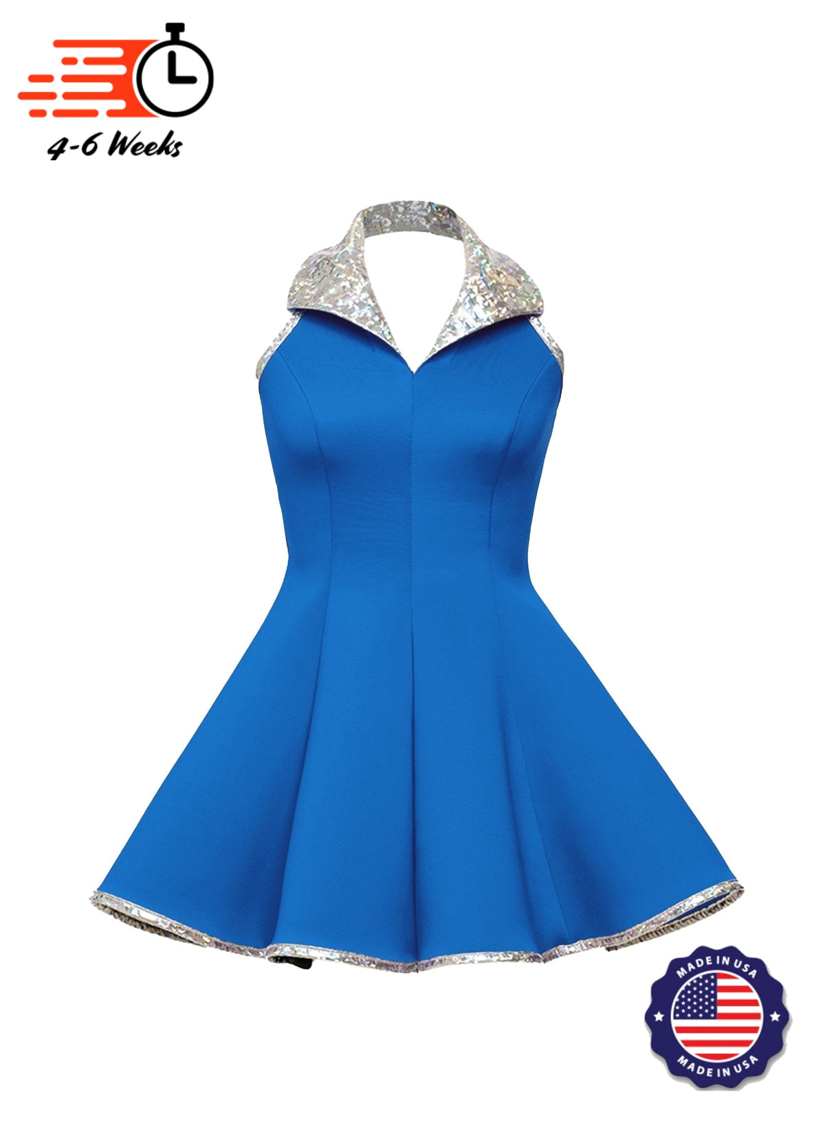 Lapel Collar Princess Panel Show Choir Dress - Blues - Ships 4 to 6 weeks