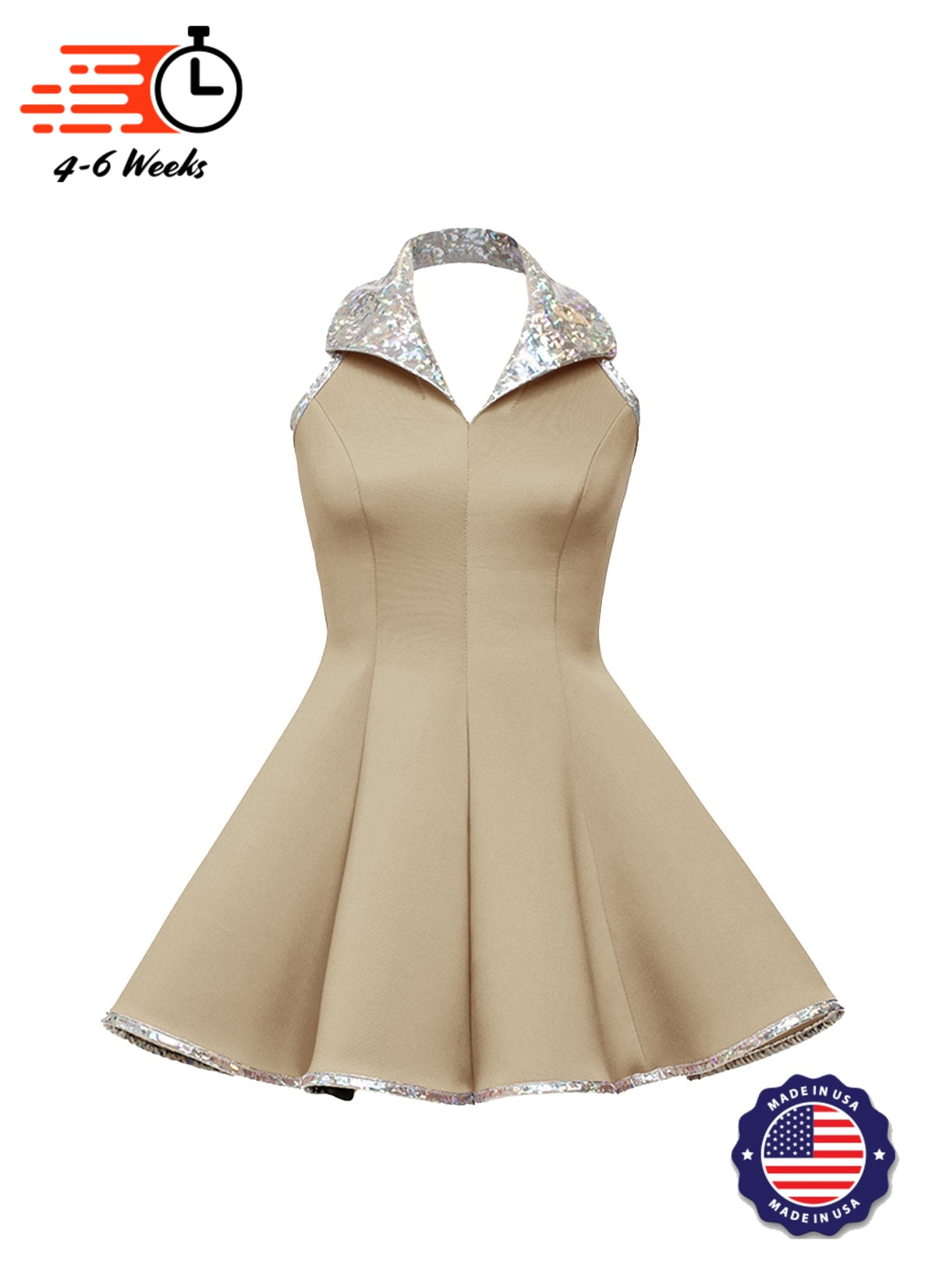 Lapel Collar Princess Panel Show Choir Dress - Neutrals and Black - Ships 4 to 6 weeks