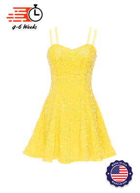 Lemon - Clear Iris Velvet Iridescent Sequin Classic Sweetheart Princess Seam Show Choir Dress Front