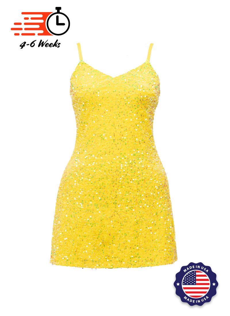 Lemon Velvet Iridescent Sequin V-Neck A-Line SHIFT Show Choir Dress Front