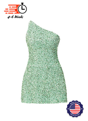 Mint Velvet Sequin One Shoulder A-Line SHIFT Show Choir Dress Front