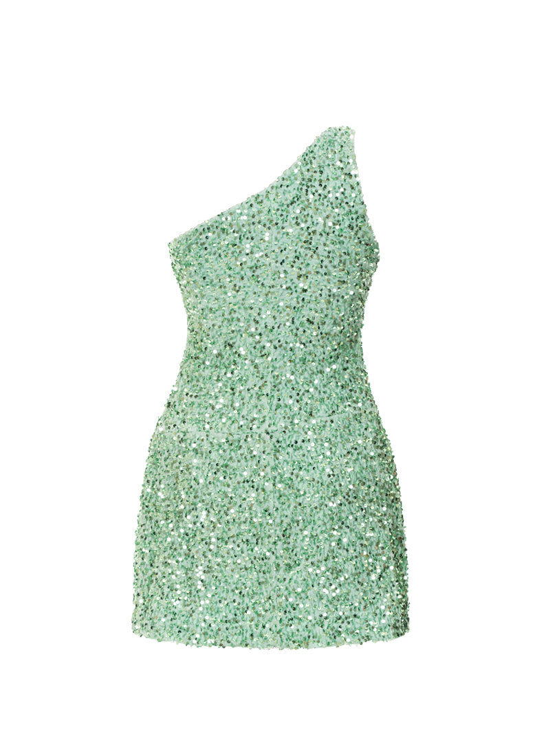 Mint Velvet Sequin One Shoulder A-Line SHIFT Show Choir Dress Back