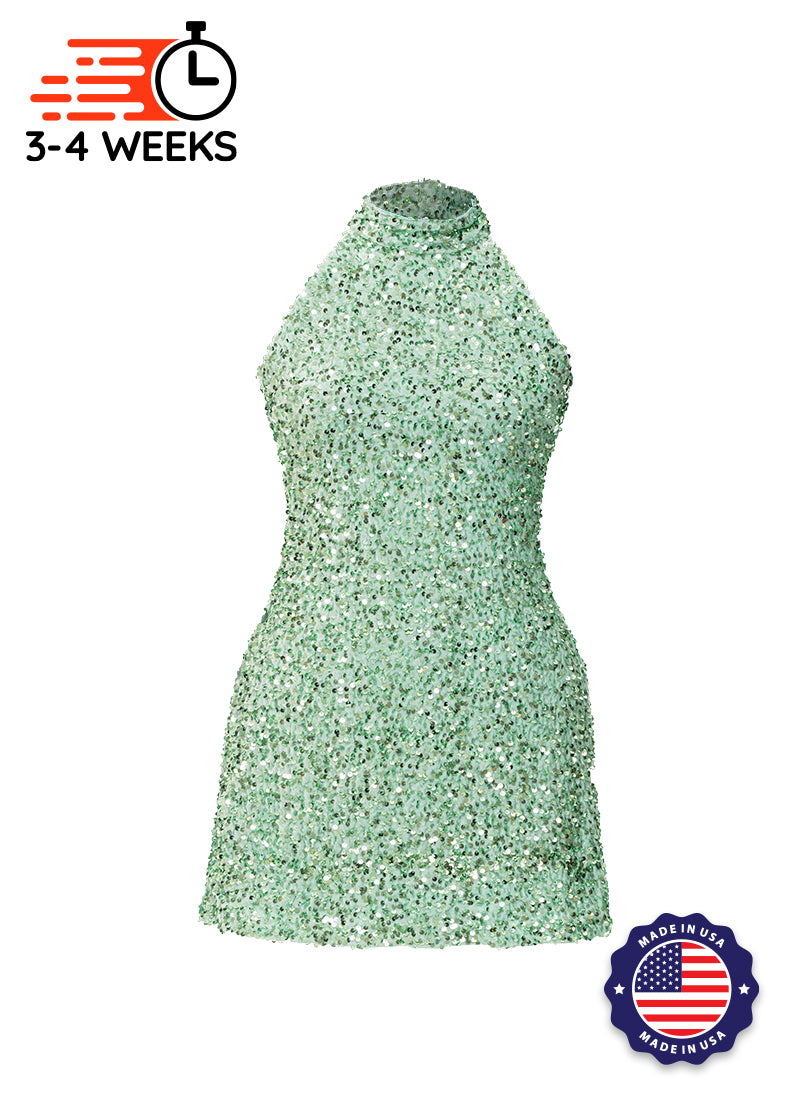 Mint Velvet Sequin High Neck A-Line SHIFT Show Choir Dress Front