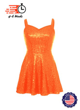 Solid Sequin Sweetheart Neckline Show Choir Dress Orange and Reds - Ships in 4-6 weeks