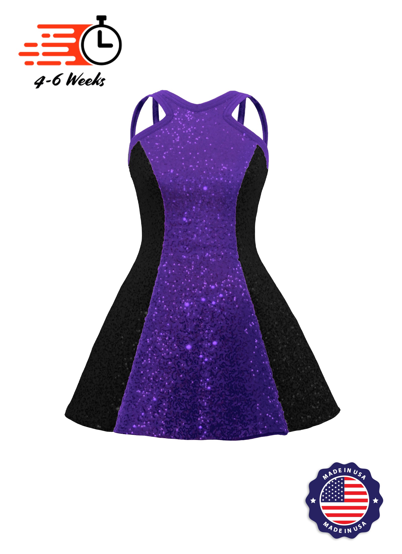 Two-Tone Star Neckline Sequin Classic Show Choir Dress - Center Black