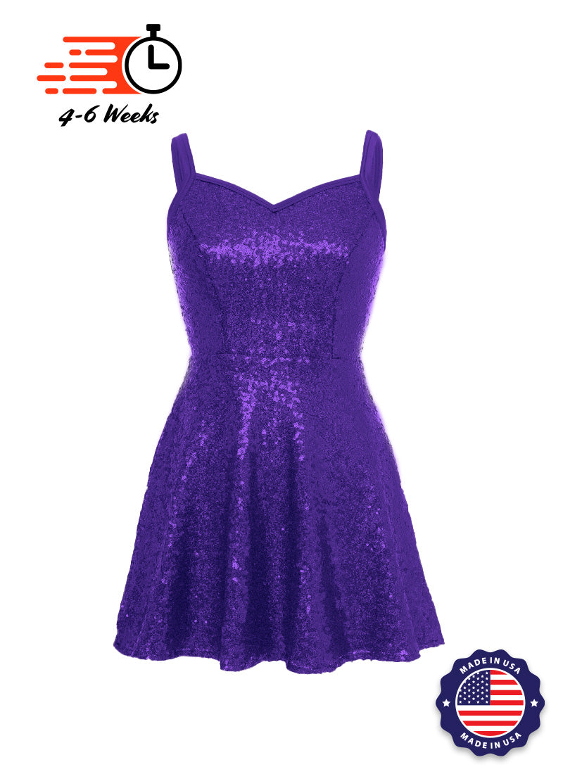 Solid Sequin Sweetheart Neckline Show Choir Dress Pinks and Purples- ships in 4-6 Weeks Purple / M -