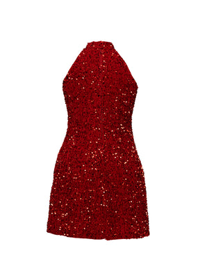 Red Velvet Sequin High Neck A-Line SHIFT Show Choir Dress Back