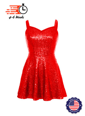 Solid Sequin Sweetheart Neckline Show Choir Dress Orange and Reds - Ships in 4-6 weeks