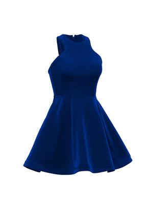 Navy Blue Serpentine Neckline Show Choir Dress side