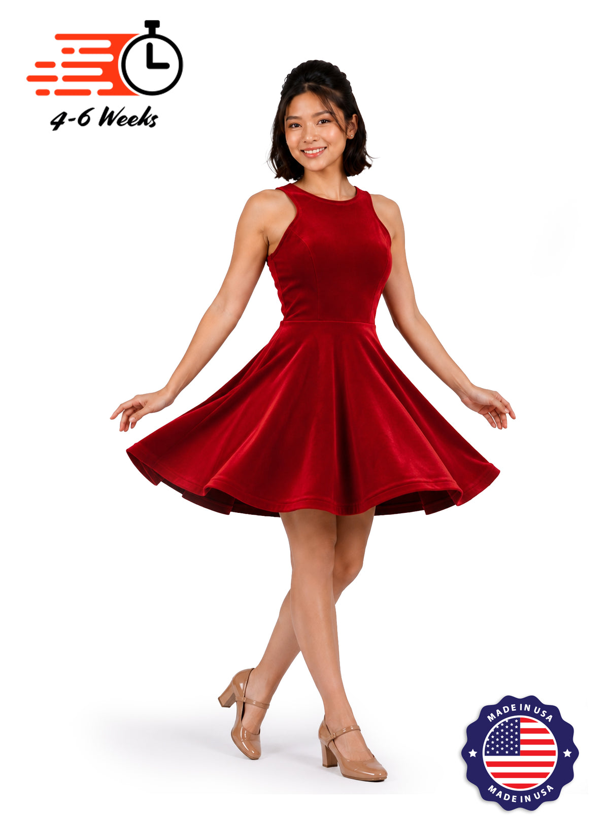 Velvet Serpentine Neckline Show Choir Dress - Ships 4 to 6 weeks