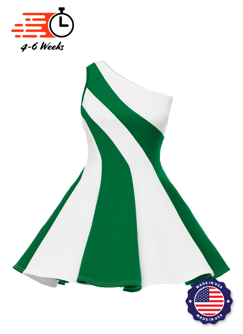 Green and White Spiral Show Choir Dress Front View 