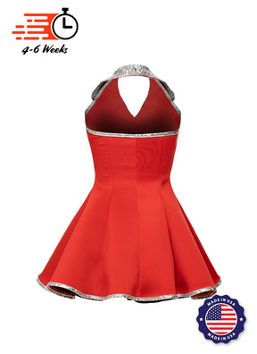 Red and Silver Lapel Collar Princess Panel Show Choir Dress Back View