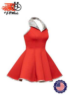 Lapel Collar Princess Panel Show Choir Dress - Reds & Oranges - Ships 4 to 6 weeks