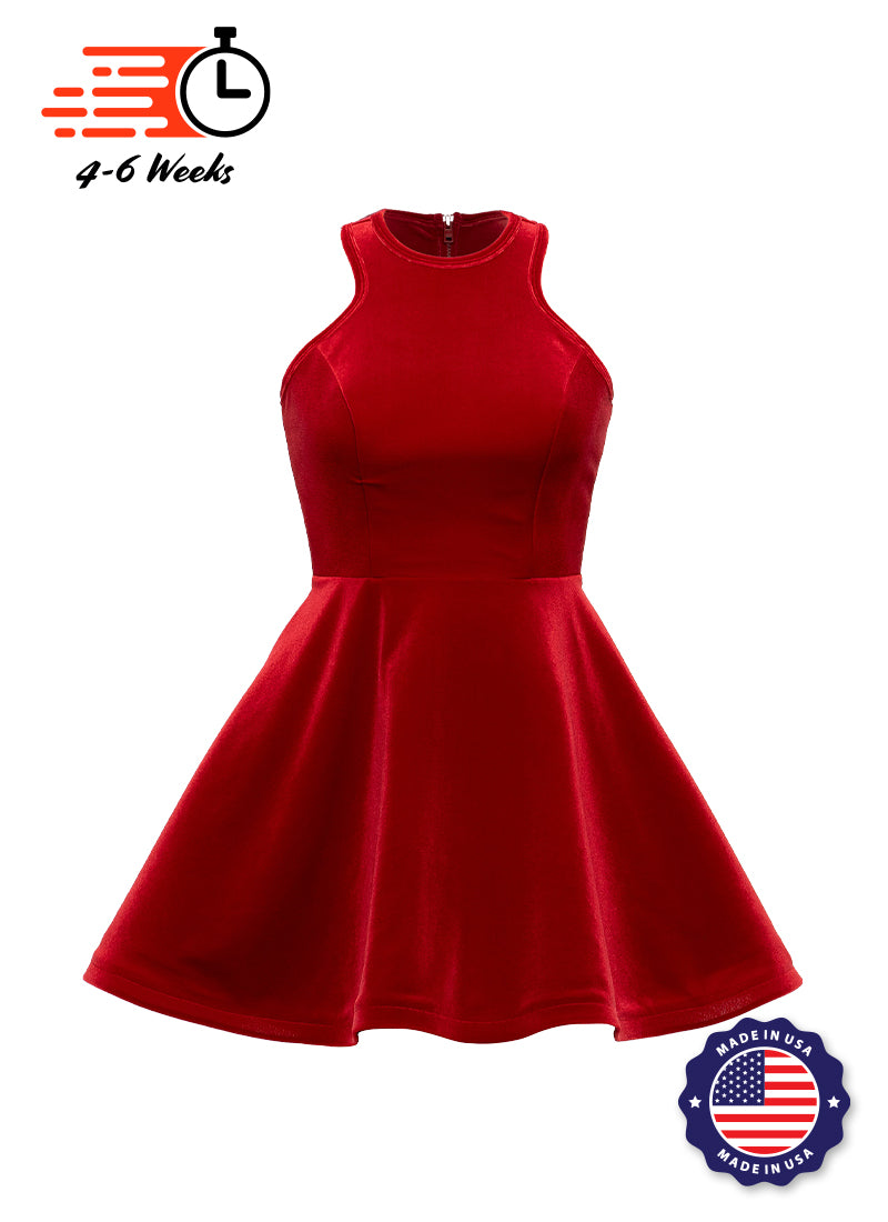 Red Serpentine Neckline Show Choir Dress front