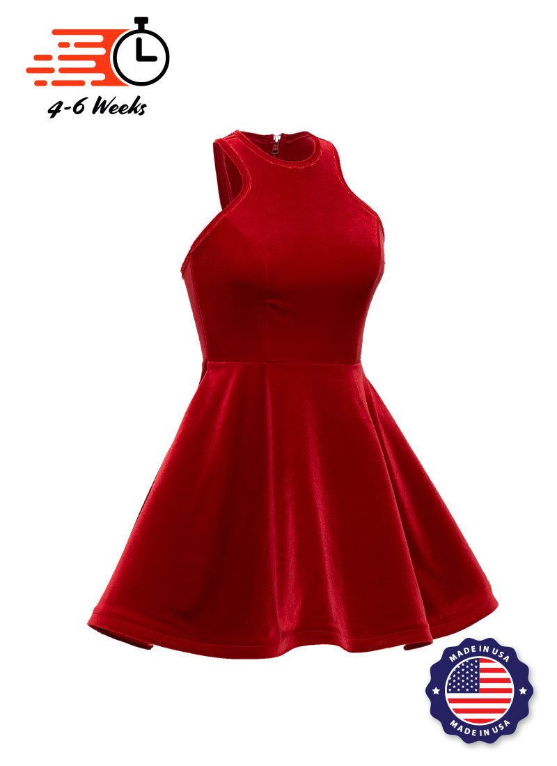 Red Serpentine Neckline Show Choir Dress side