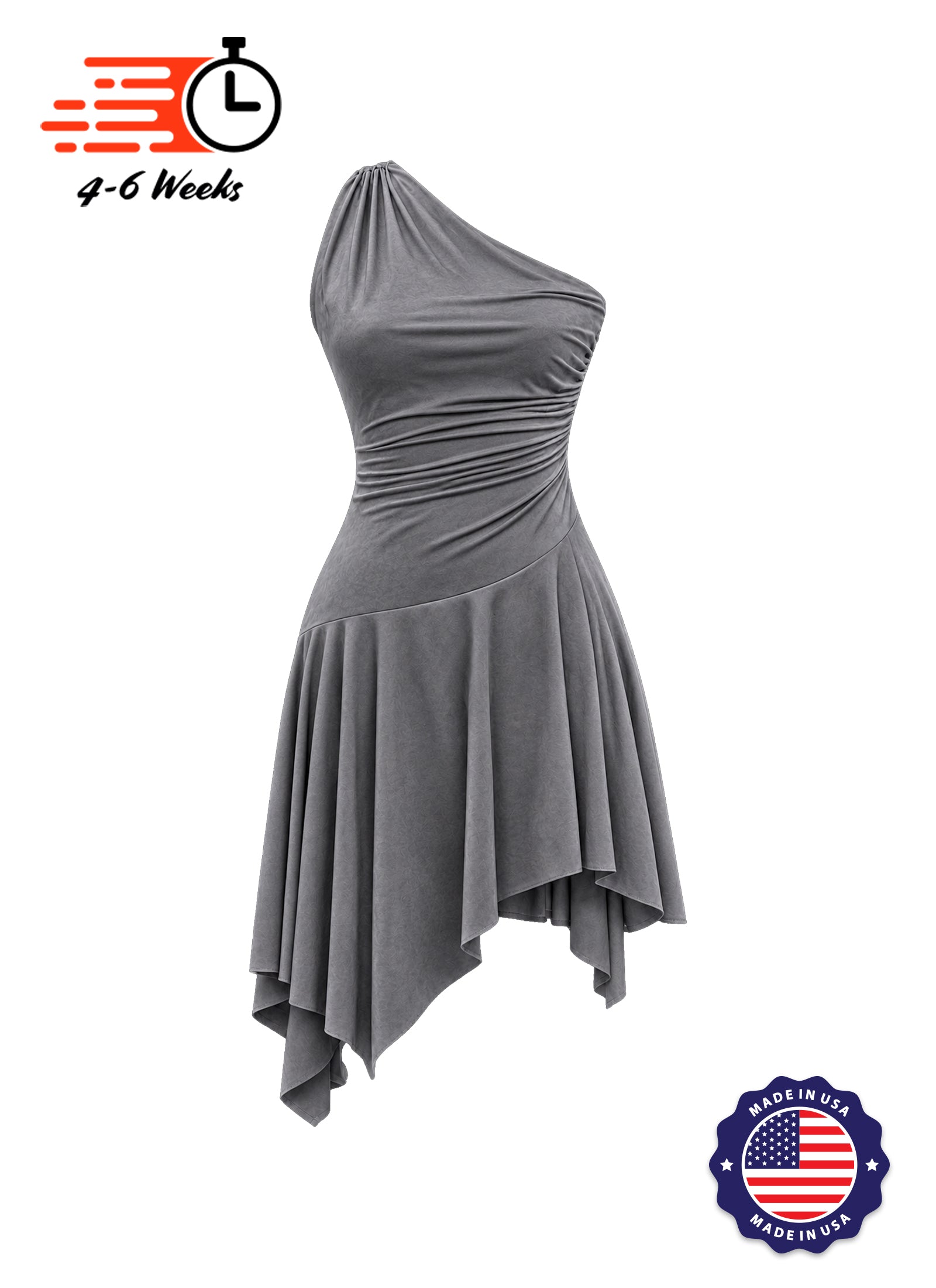 Solid Knit Asymmetrical Ruched Show Choir Dress - Ships in 4 to 6 Weeks