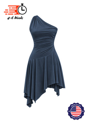 Solid Knit Asymmetrical Ruched Show Choir Dress - Ships in 4 to 6 Weeks