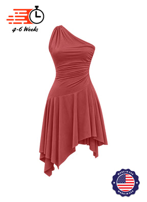 Solid Knit Asymmetrical Ruched Show Choir Dress - Ships in 4 to 6 Weeks