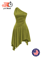 Solid Knit Asymmetrical Ruched Show Choir Dress - Ships in 4 to 6 Weeks