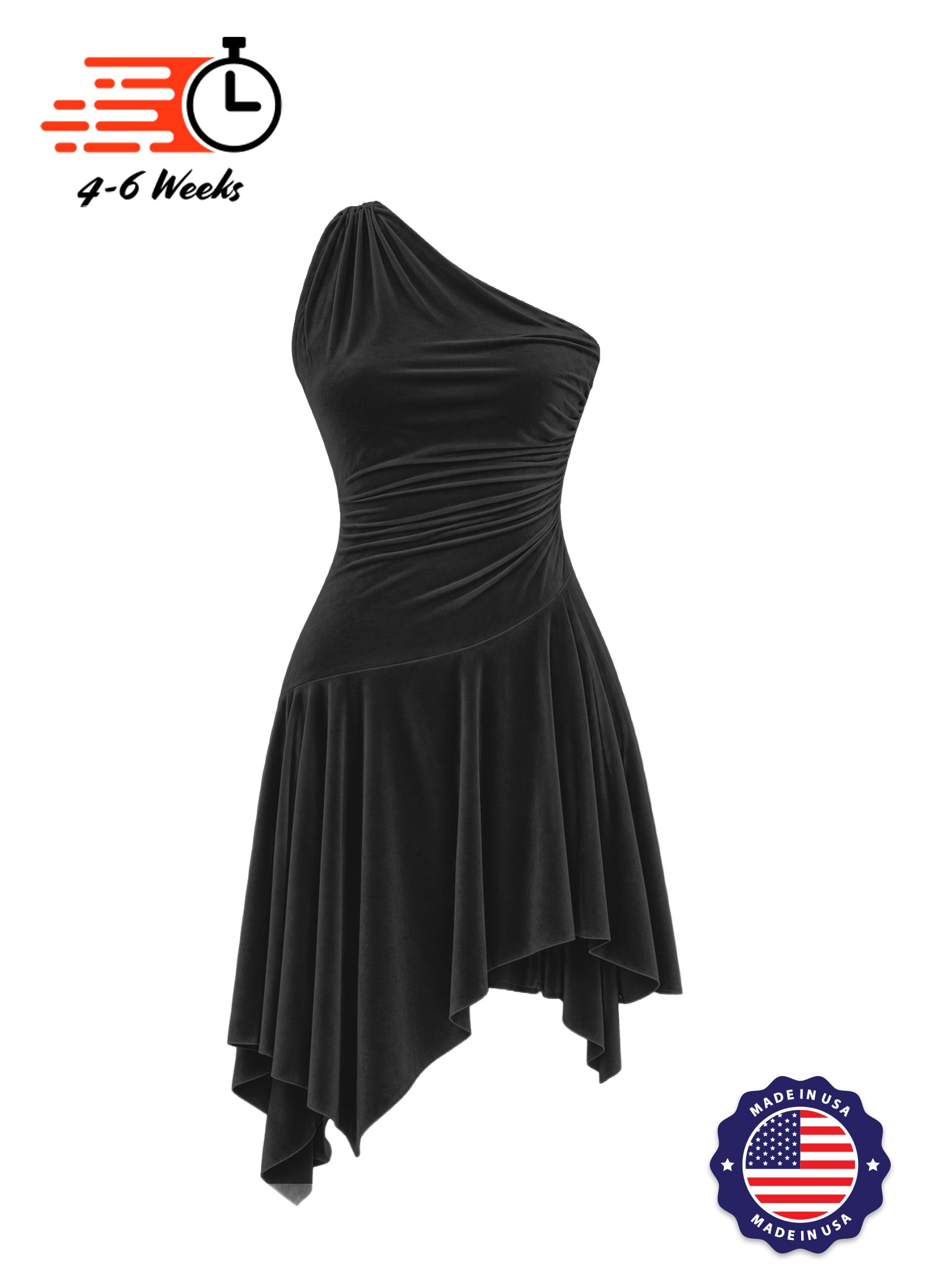 Stretch Velvet Asymmetrical Ruched Knit Show Choir Dress - Ships in 4 to 6 Weeks