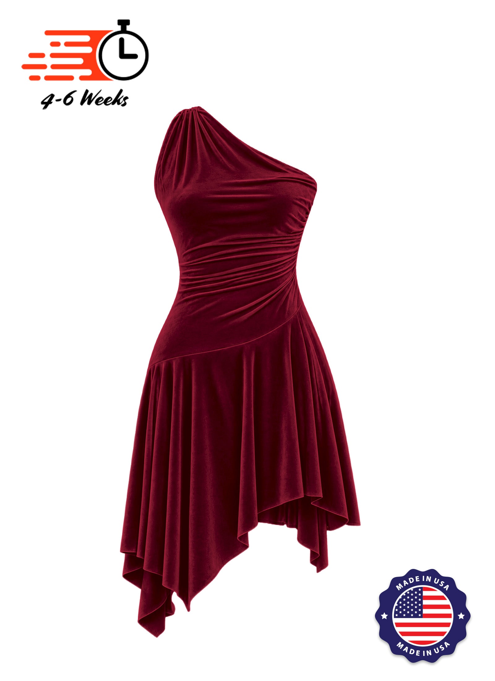 Stretch Velvet Asymmetrical Ruched Knit Show Choir Dress - Ships in 4 to 6 Weeks