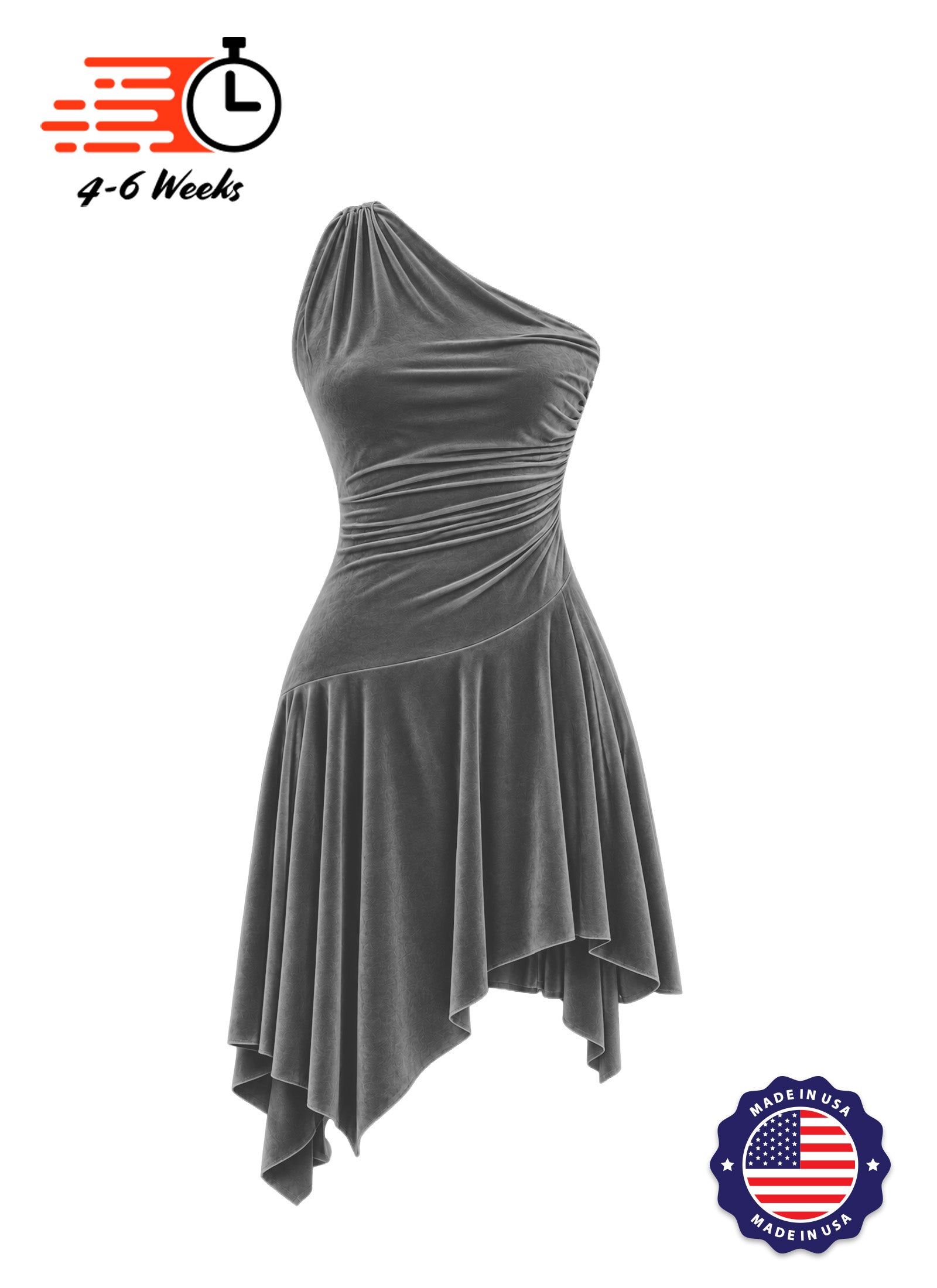 Stretch Velvet Asymmetrical Ruched Knit Show Choir Dress - Ships in 4 to 6 Weeks