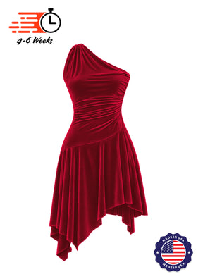Stretch Velvet Asymmetrical Ruched Knit Show Choir Dress - Ships in 4 to 6 Weeks