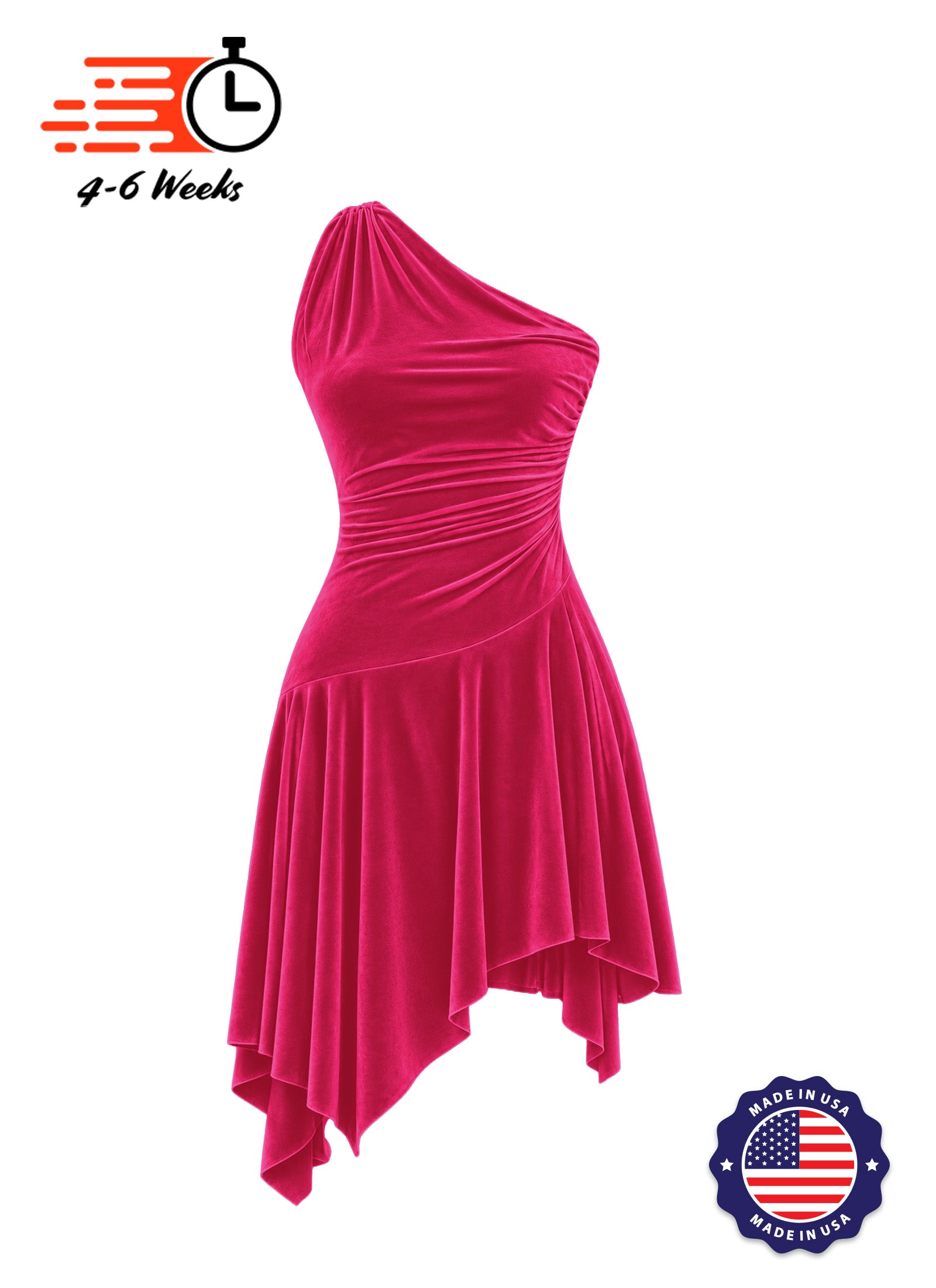 Stretch Velvet Asymmetrical Ruched Knit Show Choir Dress - Ships in 4 to 6 Weeks