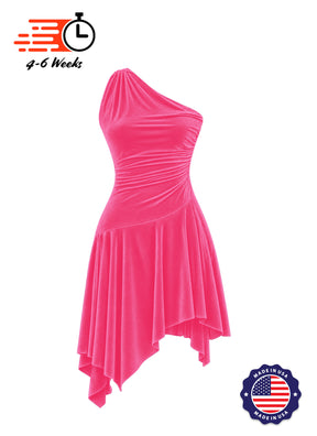 Stretch Velvet Asymmetrical Ruched Knit Show Choir Dress - Ships in 4 to 6 Weeks