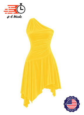 Stretch Velvet Asymmetrical Ruched Knit Show Choir Dress - Ships in 4 to 6 Weeks