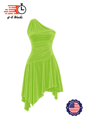 Stretch Velvet Asymmetrical Ruched Knit Show Choir Dress - Ships in 4 to 6 Weeks